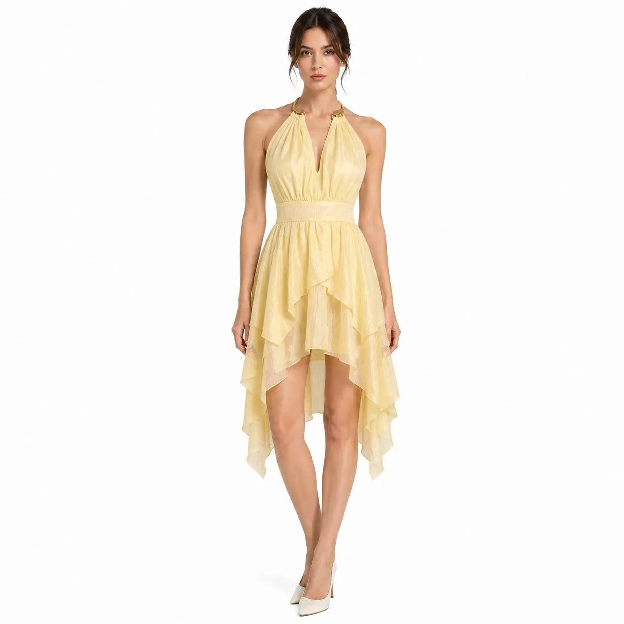 Halter Yaka Asimetrik Mini Elbise